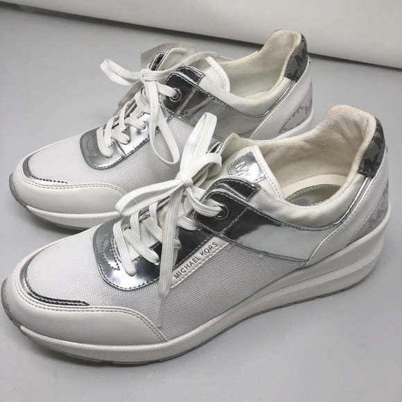 Michael Kors White/Silver Sneakers NWT - Picture 2 of 8